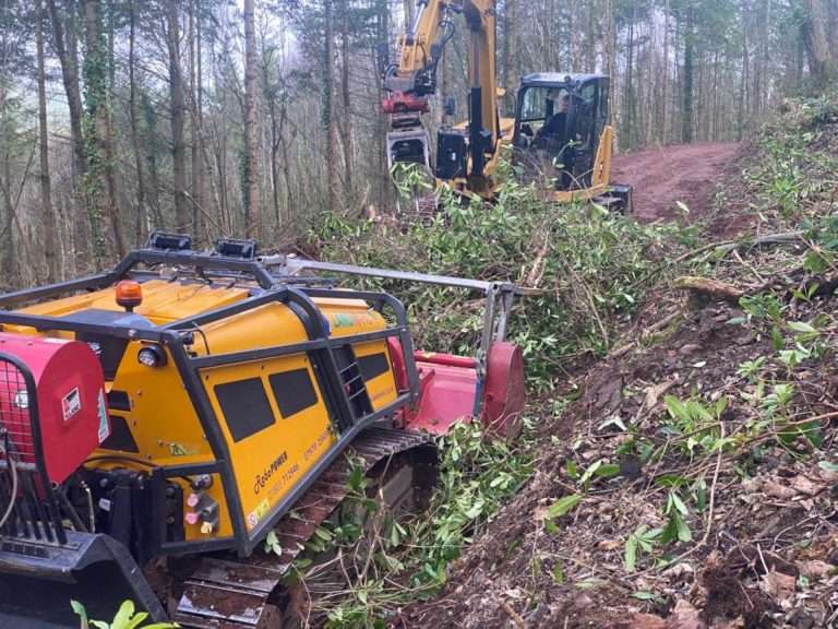 a robotic mulcher clearing vegetation
