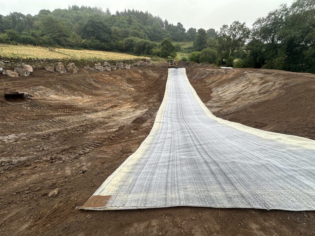 Lining pool with excavator