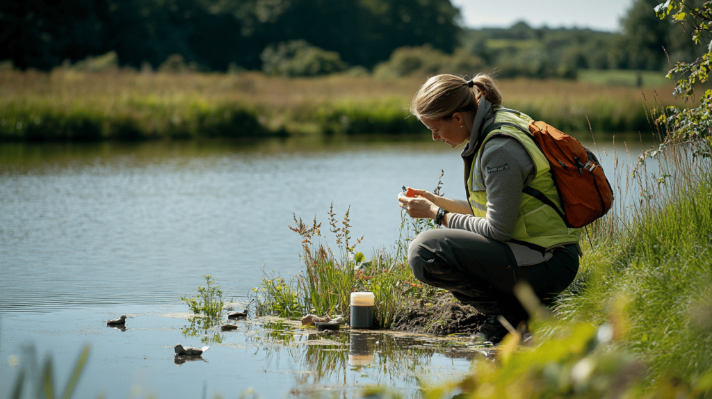 Infographic showcasing insights on lake ecosystem restoration, including pH improvements, nitrogen reduction, fish species data, and citizen science clarity metrics.