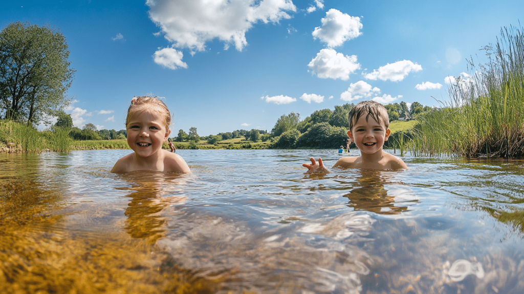 Infographic highlighting five ways lake maintenance enhances family fun. It features a scenic lake with trees, fish, and dollar signs symbolising environmental and economic benefits.