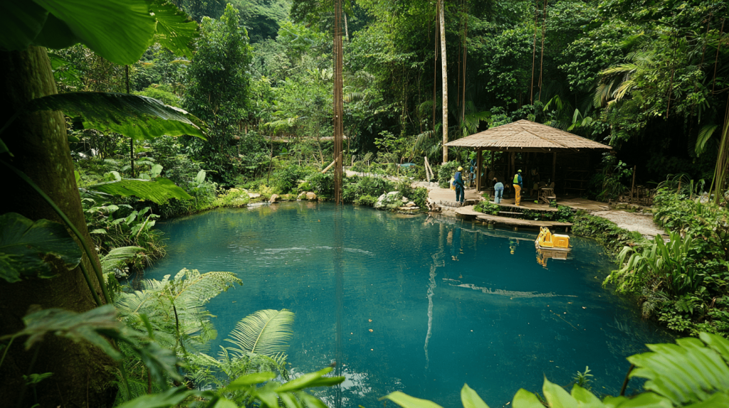 Infographic illustrating five vital tips for preventing leakage in wellness retreat lakes, including soil preparation, sealing methods, and maintenance.