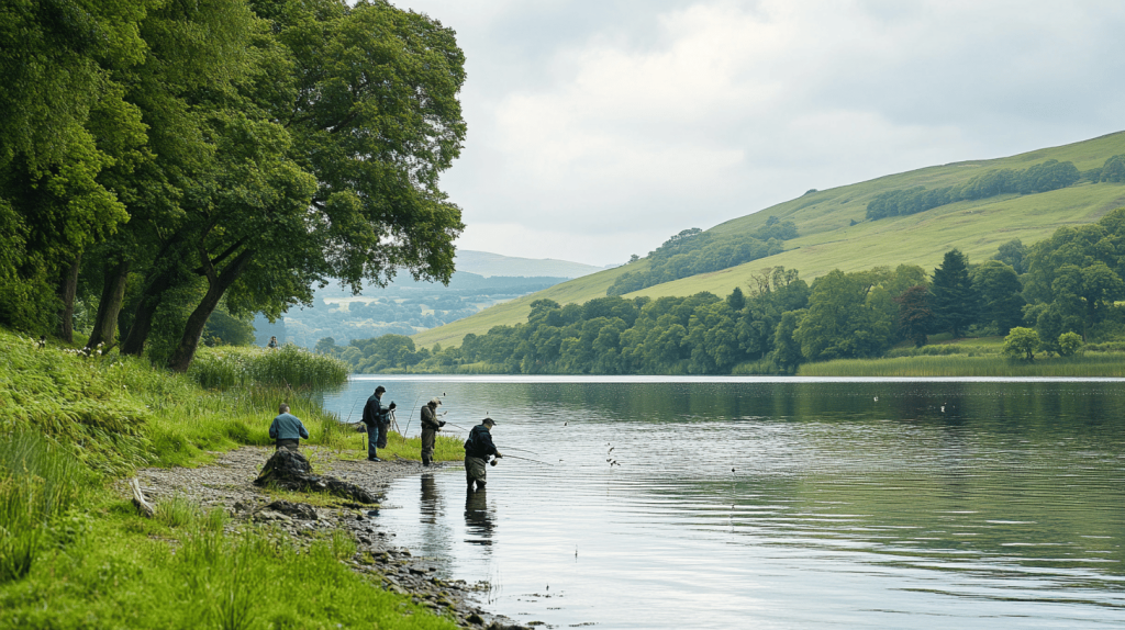 Infographic demonstrating the effects of biomanipulation on lake biodiversity, showcasing reductions in cyprinid fish by 60%, zooplankton increases by 50%, and improved fishing outcomes for anglers.