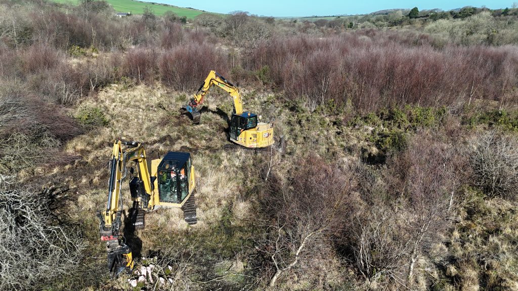 Two Caterpillar excavators working in Cornwall