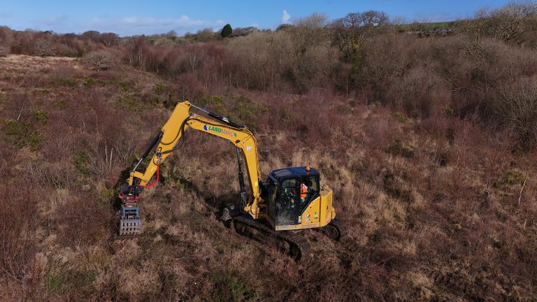 Scrub clearance excavator restoring natural habitats