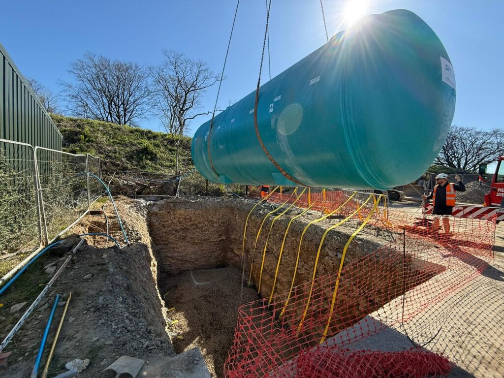 36,400-litre underground leachate tank being installed at Hayedown Waste Transfer Station.